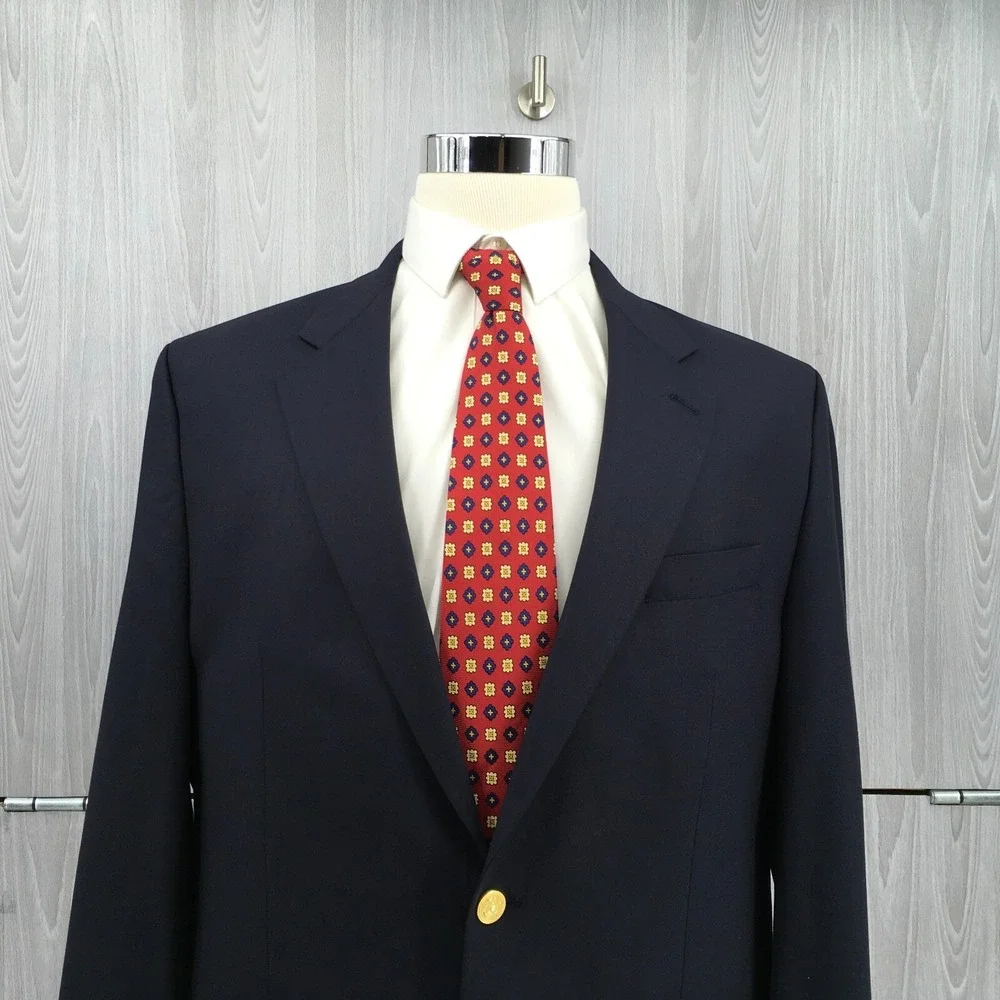 Chaps Ralph Lauren Mens Navy Blue 100% Wool 2-Button Blazer Sport Coat 44L